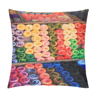 Personality  Multicoloured Wool Yarns On Mexican Market Stall Pillow Covers