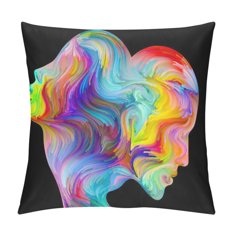 Personality  Colors of Unity series. Artistic abstraction composed of colorful and surreal human profiles on the subject of love, passion, romantic attraction and unity pillow covers