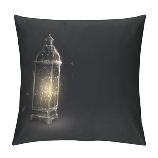 Personality  Ornamental Arabic Lantern With Burning Candle Glowing. Ramadan Kareem. Low Poly, Geometric, Wire, Particles, Lines, And Triangles Outline. Vector Illustration Pillow Covers