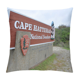 Personality  Sign Of Cape Hatteras National Seashore In North Carolina, USA. Pillow Covers