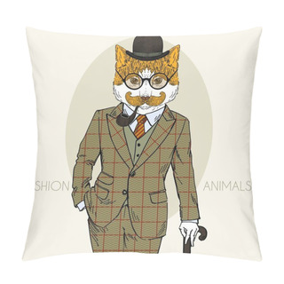 Personality  Red Cat Dressed Up In Tweed Suit Pillow Covers