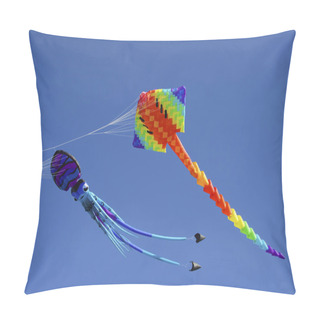 Personality Colorful Flying Kites Against A Blue Sky Pillow Covers