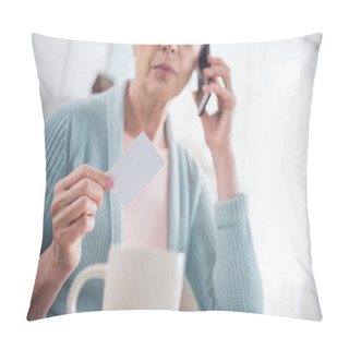 Personality  Senior Woman Talking On Smartphone Pillow Covers