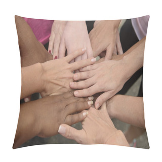 Personality  Teamwork, Group Putting Hands Together Pillow Covers