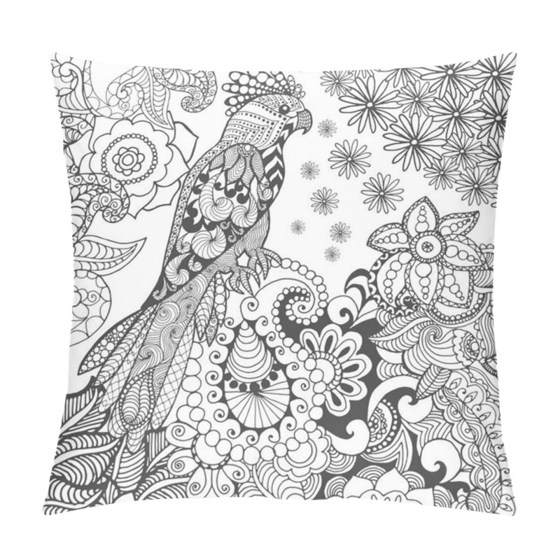 Personality  Cute parrot in fantasy flowers pillow covers
