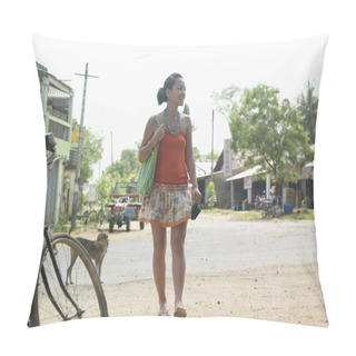 Personality  Woman Walking On Rural Road Pillow Covers