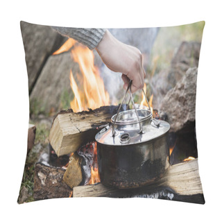 Personality  Hand Holding Cooking Pot Over Bonfire Pillow Covers