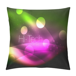 Personality  Neon Wave Background With Light Effects, Curvy Lines With Glittering And Shiny Dots, Glowing Colors In Darkness, Magic Energy Pillow Covers