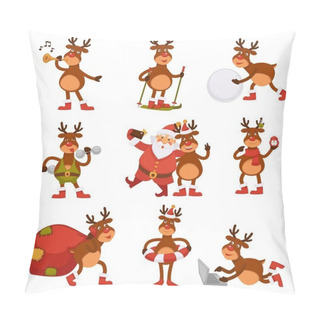Personality  Christmas Deer And Santa Cartoon Characters Pillow Covers