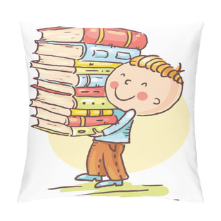 Personality  Little Boy Is Carrying A Big Pile Of Books Pillow Covers