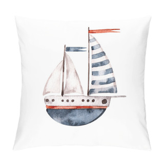 Personality  Nursery Cute Abstract Watercolor Boat, Red Flag, Baby Clipart. Pillow Covers