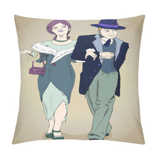 Personality  Couples - Retro-Style Illustration. Vector Pillow Covers