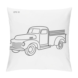 Personality  Old Retro Farmer Pickup Truck Line Art Vector Illustration Icon. Pillow Covers