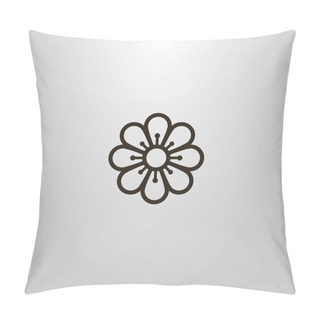 Personality  Black And White Simple Vector Line Art Outline Sign Of Chamomile Flower With Eight Petals Pillow Covers