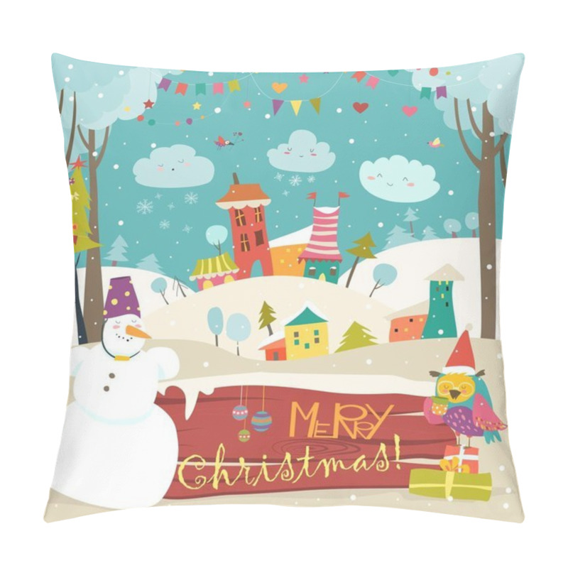 Personality  Little town in snowdrifts pillow covers