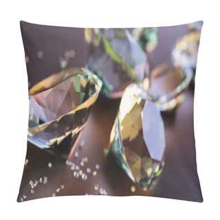Personality  Selective Focus Of Big And Small Diamonds On Brown Background Pillow Covers