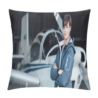 Personality  Female Pilot Posing With Airplane Pillow Covers