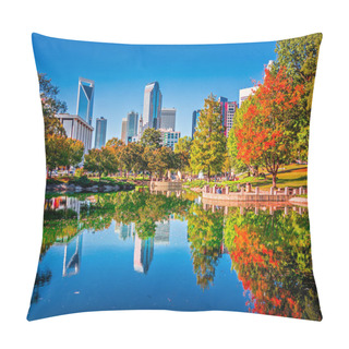 Personality  Charlotte City Skyline From Marshall Park Autumn Season With Blu Pillow Covers