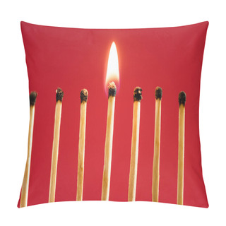 Personality  Match With Fire Among Burned Matches On Red Background Pillow Covers