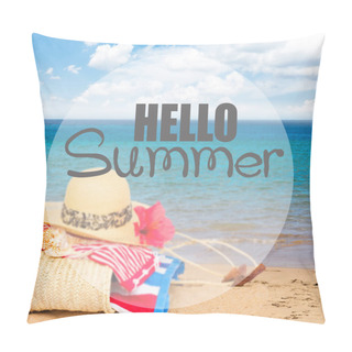 Personality  Sunbathing Accessories On Sandy Beach In Straw Bag Pillow Covers