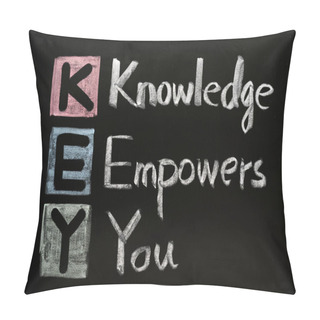 Personality  KEY Acronym - Knowledge Empowers You On A Blackboard With Words Written In Pillow Covers