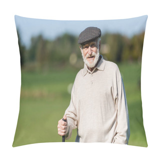 Personality  Wealthy Senior Man In Flat Cap Standing With Golf Club Pillow Covers