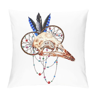 Personality  Watercolor Bird Skull Pillow Covers
