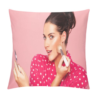 Personality  Beautiful Woman Applying Blusher Pillow Covers