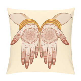 Personality  Indian Bride With Mehandi In Hand Pillow Covers