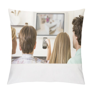 Personality  Family In Living Room With Remote Control And Flat Screen Televi Pillow Covers