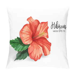 Personality  Vector Realistic Hibiscus Flower Leaves Red Pillow Covers