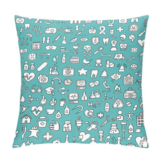 Personality  Big Doodled Medicine And Health Icons Collection In Black And Wh Pillow Covers