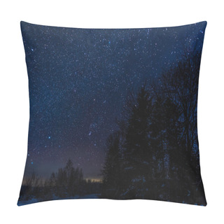Personality  Starry Dark Sky And Trees In Carpathian Mountains At Night In Winter Pillow Covers