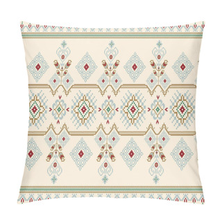 Personality  Beautiful Knitted Embroidery.geometric Ethnic Oriental Pattern Traditional On Cream Background.Aztec Style,abstract,vector,illustration.design For Texture,fabric,clothing,wrapping,decorating,carpet. Pillow Covers