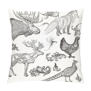 Personality  Set Of Vector Detailed Animals And Flourishes For Design Pillow Covers