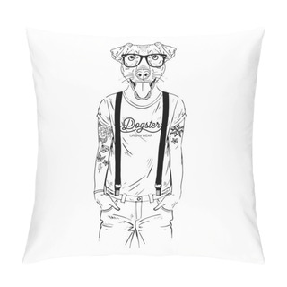 Personality  Jagdterrier, German Hunting Terrier Breed Hipster Illustration. Pillow Covers