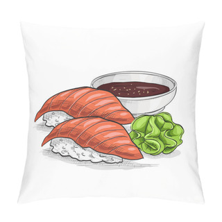 Personality  Vector Sushi Color Sketch, Nigiri Sake Pillow Covers