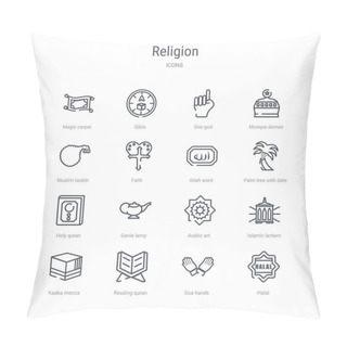 Personality  Set Of 16 Religion Concept Vector Line Icons Such As Halal, Dua  Pillow Covers