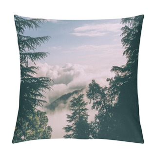 Personality  Evergreen Trees And Beautiful Mountains With Clouds In Indian Himalayas  Pillow Covers