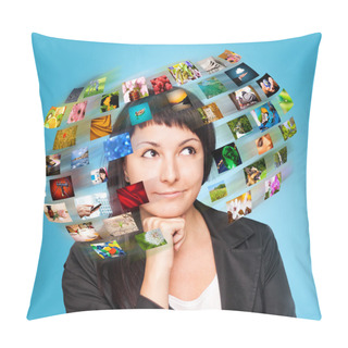 Personality  A Technology Woman Has Images Around His Head. Pillow Covers