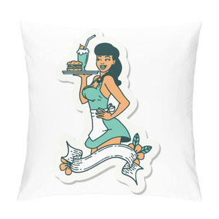 Personality  Sticker Of Tattoo In Traditional Style Of A Pinup Waitress Girl With Banner Pillow Covers