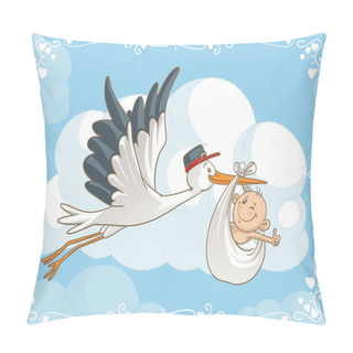 Personality  Stork With Baby Vector Cartoon Pillow Covers