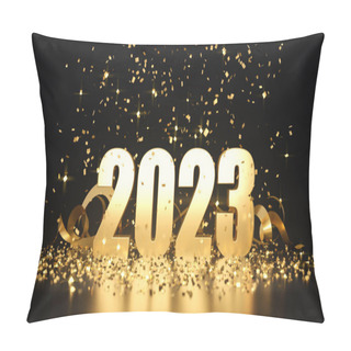 Personality  New Year 2023 Dark Gold Glitter. 3D Illustration Pillow Covers