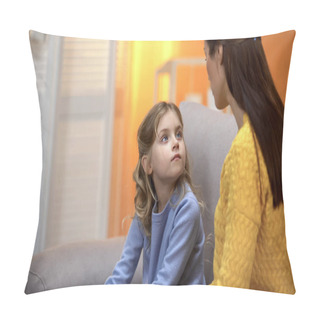 Personality  Mother And Daughter Talking, Mom Explaining How To Behave In Life Situations Pillow Covers