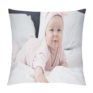 Personality  Infant Baby Girl Lying On Bed At Home Pillow Covers
