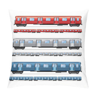 Personality Subway Train Set Isolated On White Vector Pillow Covers