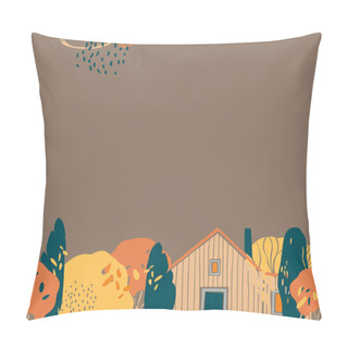 Personality  Hand Drawn Autumn Background With Trees And House. Vector Sketch Illustration. Pillow Covers