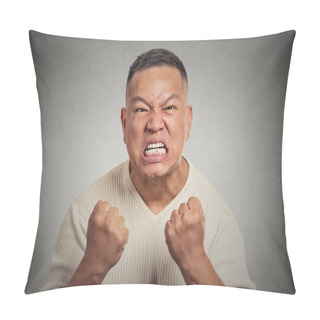 Personality  Headshot Angry Man With Open Mouth Fist Up In Air Aggressive Screaming Pillow Covers
