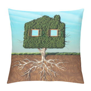 Personality  House Shaped Green Tree  Pillow Covers