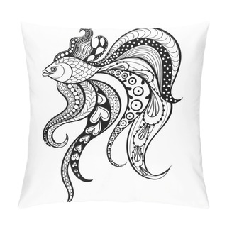 Personality  Zentangle Vector Gold Fish For Tattoo In Boho, Hipster Style. Or Pillow Covers